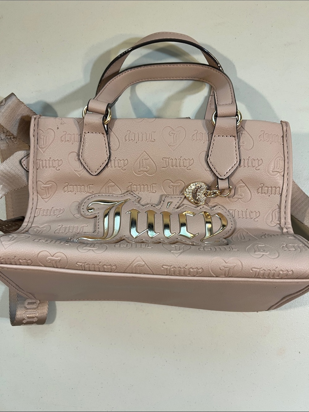 Juicy Couture Light Blush Pink Embossed Satchel with Gold Logo Charm